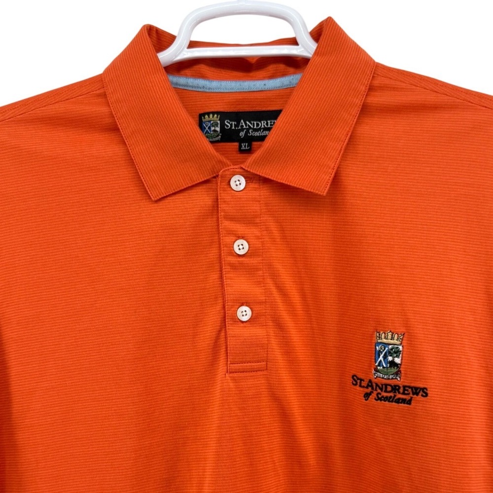 St Andrews‎ of Scotland Mens XL Orange Micro Stripe Short Sleeve Golf Polo Shirt